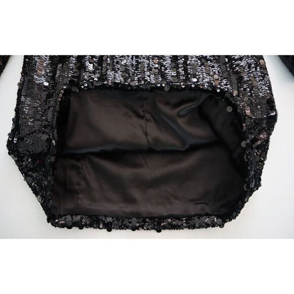 Vivienne Hu Women's Sz 4 Black Asymmetrical Neck L/S Sequin Mini Dress - Picture 8 of 9